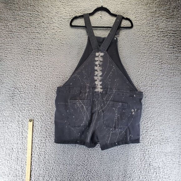 Time And Tru Overalls Womens XL Black Skeleton Print Denim Shorts Shortalls - Picture 9 of 10